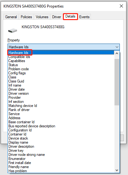 click Hardware Ids