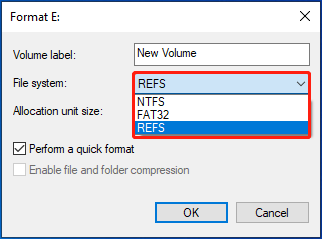 Format to ReFS via Disk Management