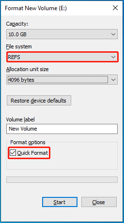 Format to ReFS via File Explorer