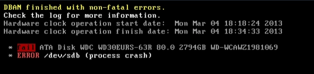 DBAN finished with non-fatal errors