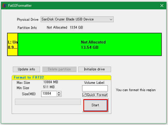 format a drive using FAT32Formatter