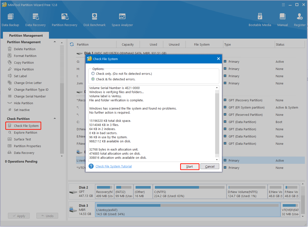 repair file system using MIniTool