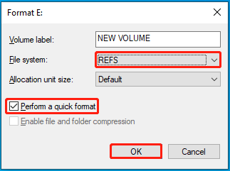 Select the REFS file system