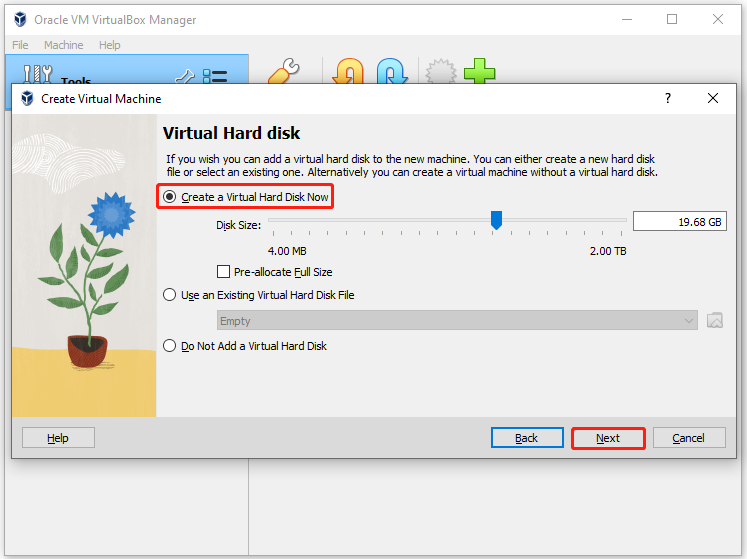 create a virtual hard disk now