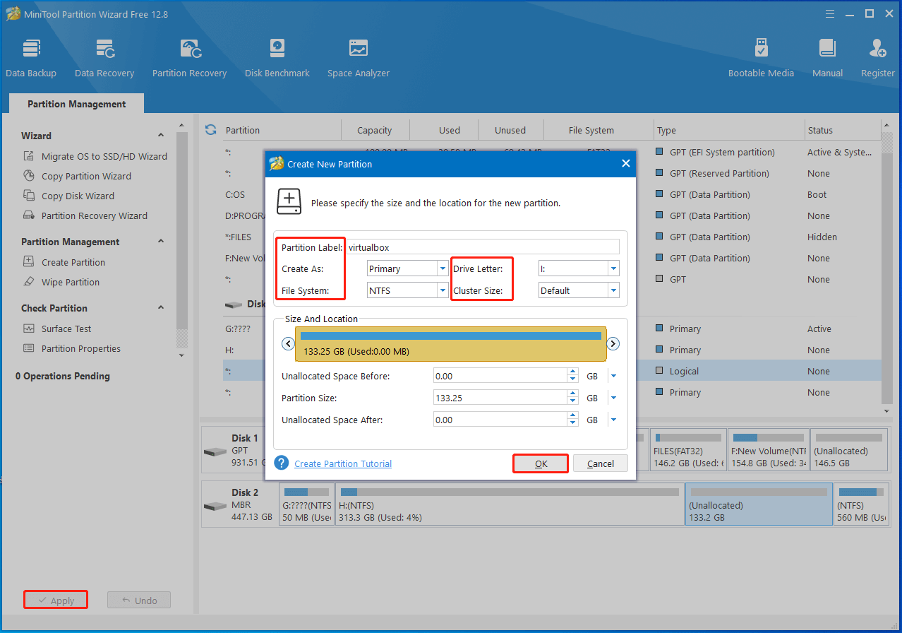 create the partition