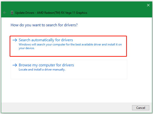 select Search automatically for drivers