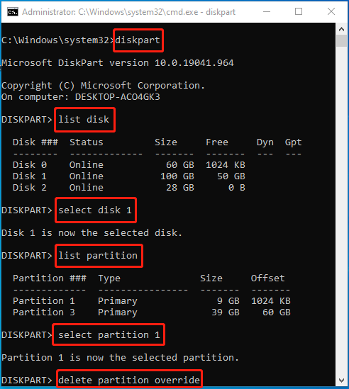 Delete partition override