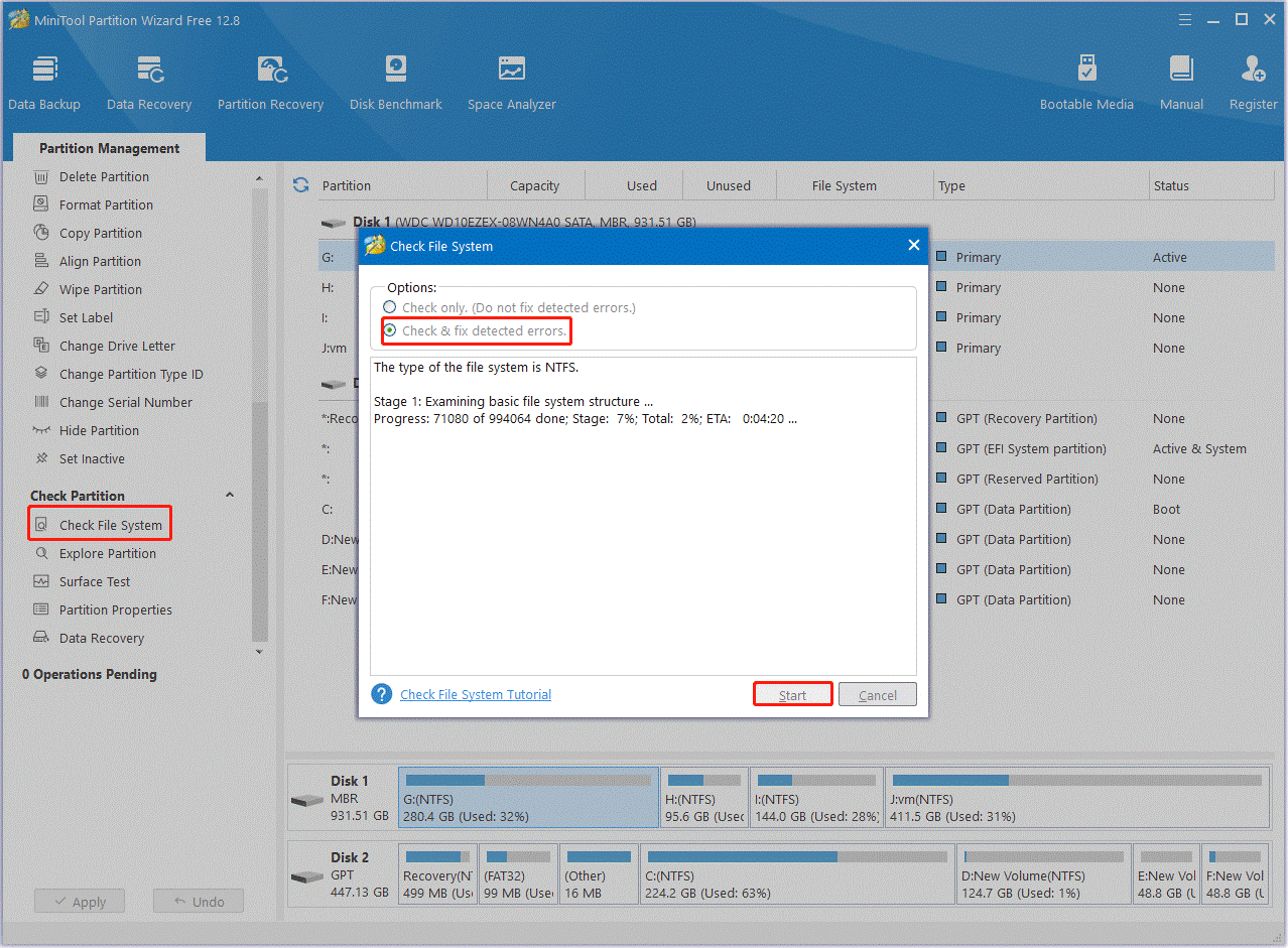 fix file system errors using MiniTool