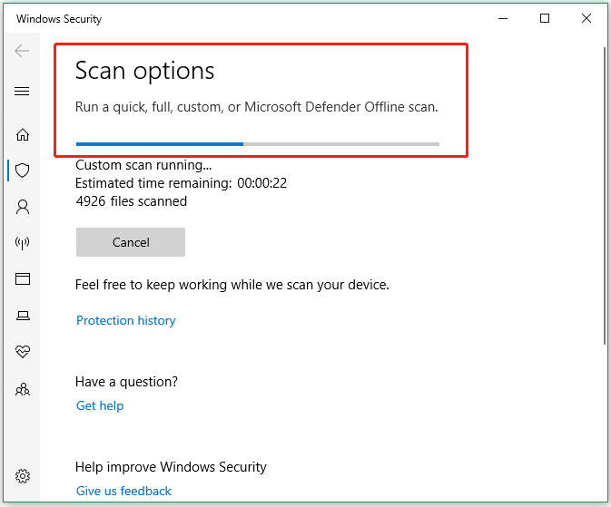 scan options on Windows Security