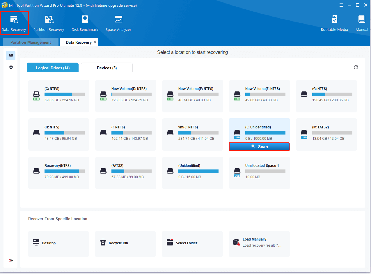 click data recovery on MiniTool