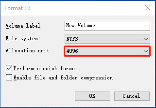 Change the SSD allocation unit size