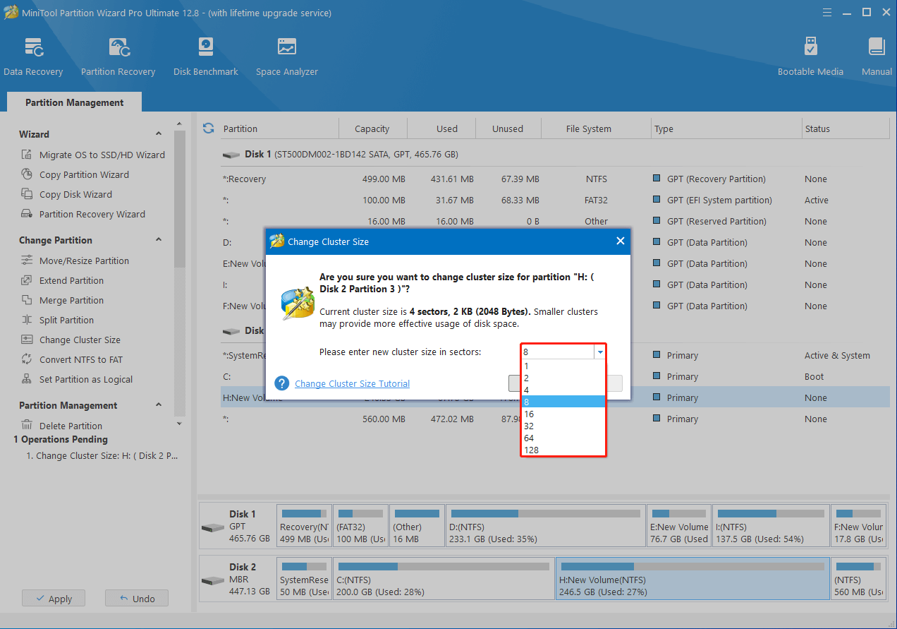 Set the preferred cluster size