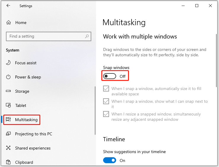 turn off Snap windows