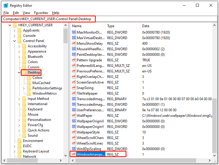 find the WindowArrangementActive string