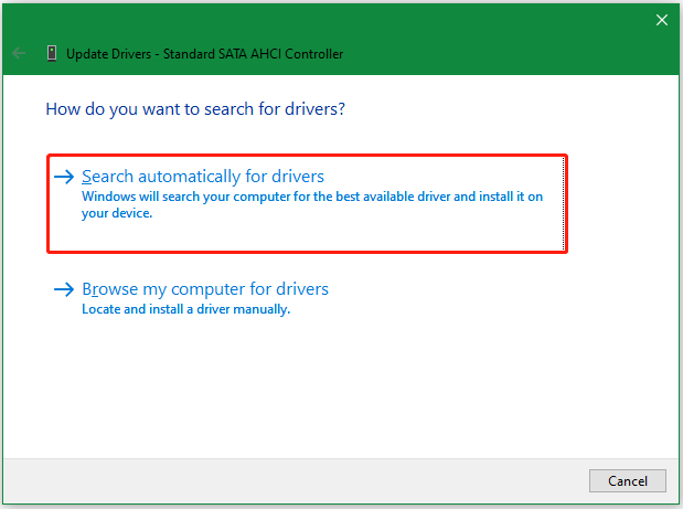 select Search automatically for drivers