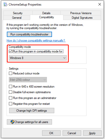 Run the program in compatibility mode