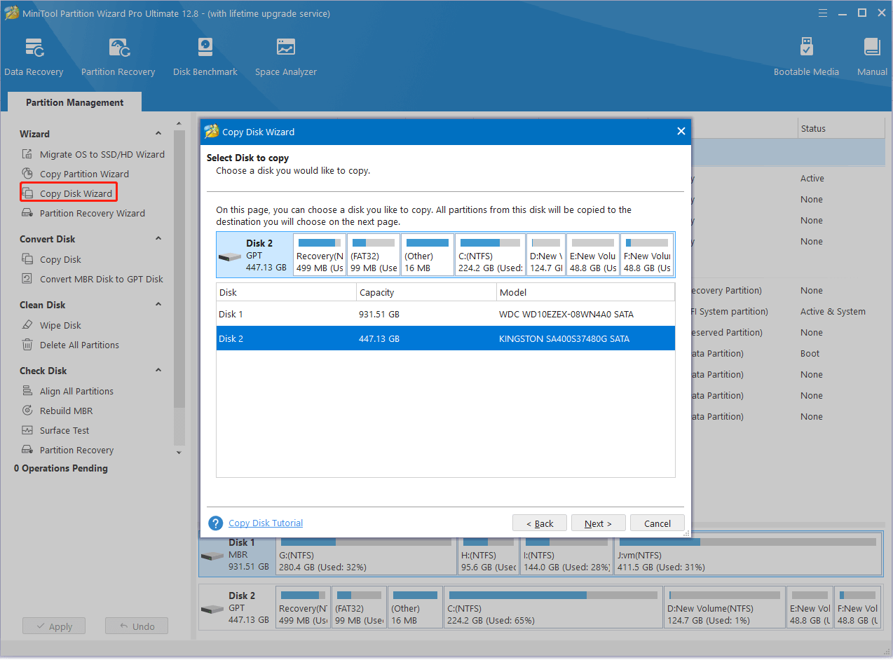 copy disk using MiniTool