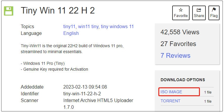 download Tiny11 22H2 ISO