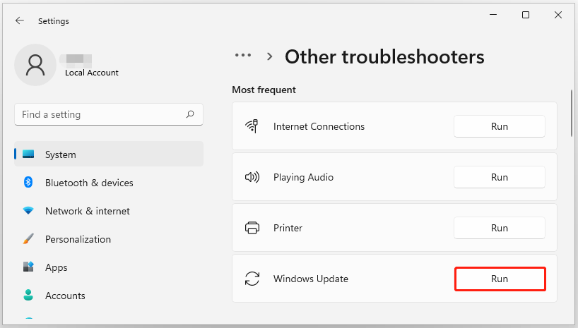 run Windows Update Troubleshooter