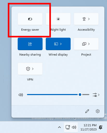 Energy Saver in Quick Settings