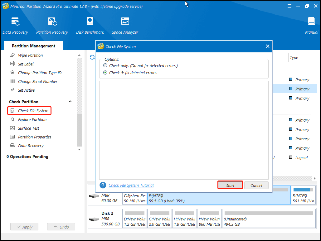 check file system using MiniTool