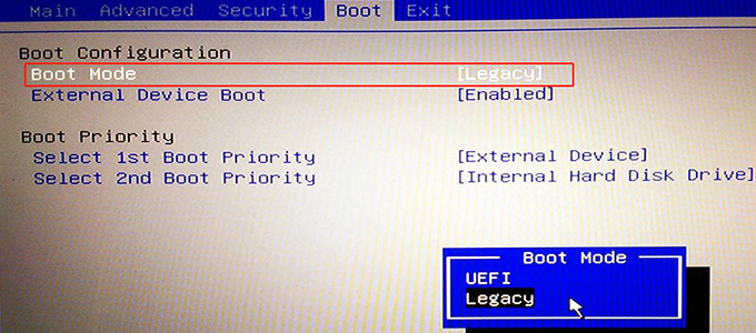 change Boot Mode on VAIO BIOS