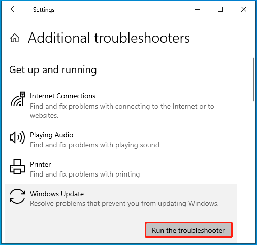 Run the Windows Update troubleshooter