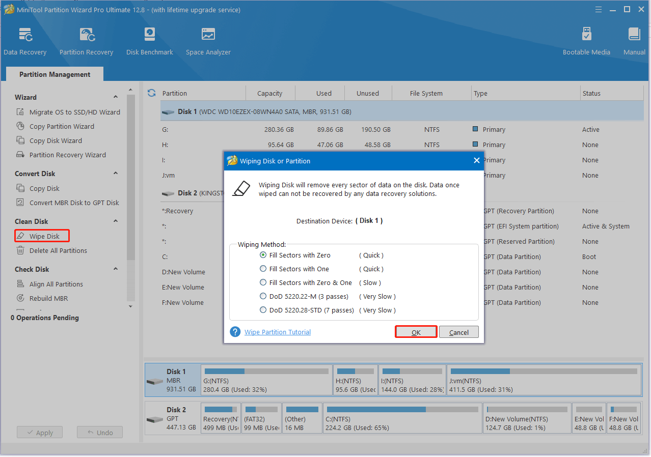 wipe hard disk using MiniTool