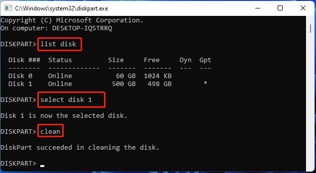 wipe disk using DiskPart