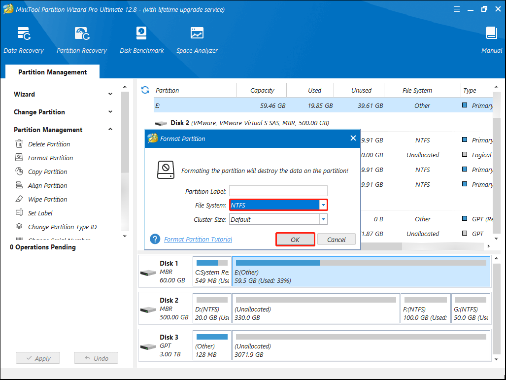 set NTFS as the file system