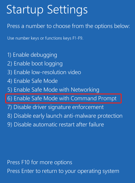 select Enable Safe Mode with Command Prompt