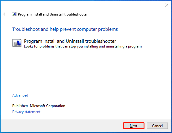 get Program Install and Uninstall troubleshooter
