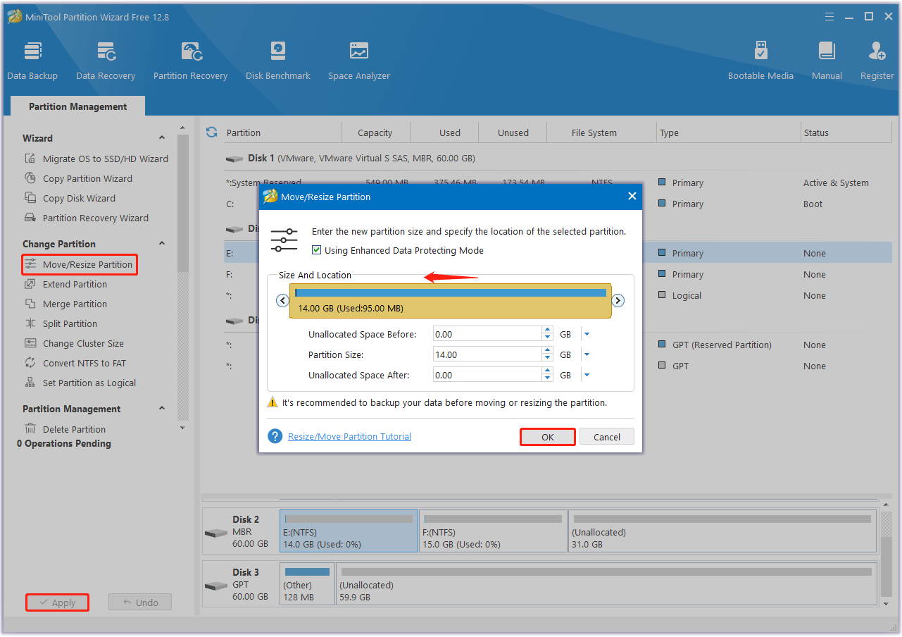 shrink the partition