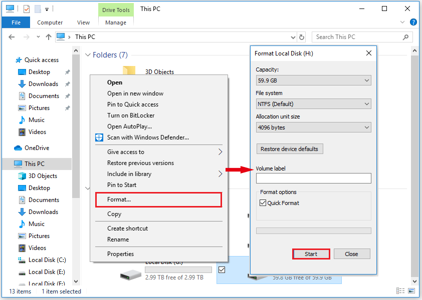 format SD card via File Explorer