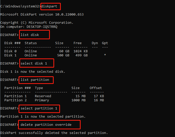 delete partition using DiskPart