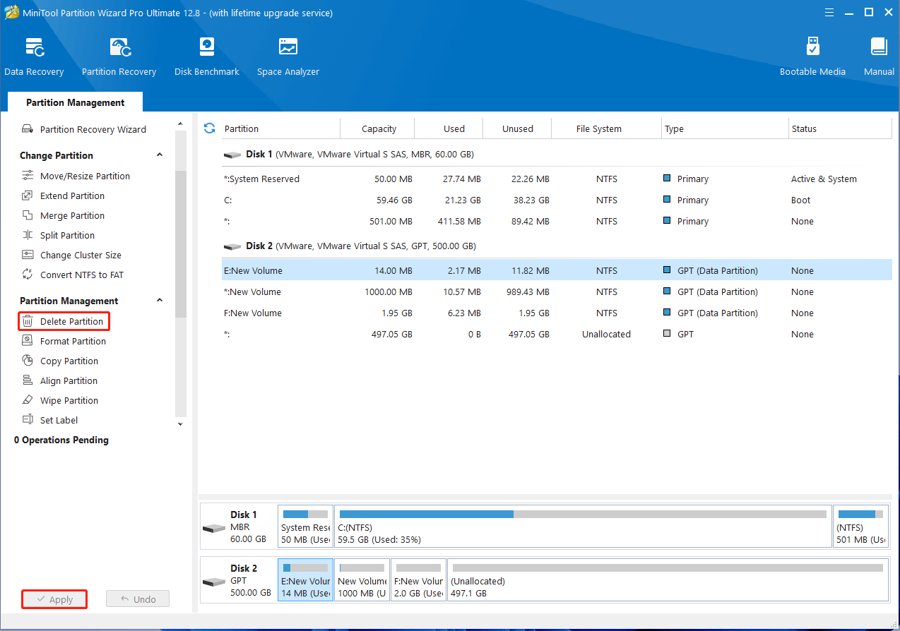 delete partition using MiniTool