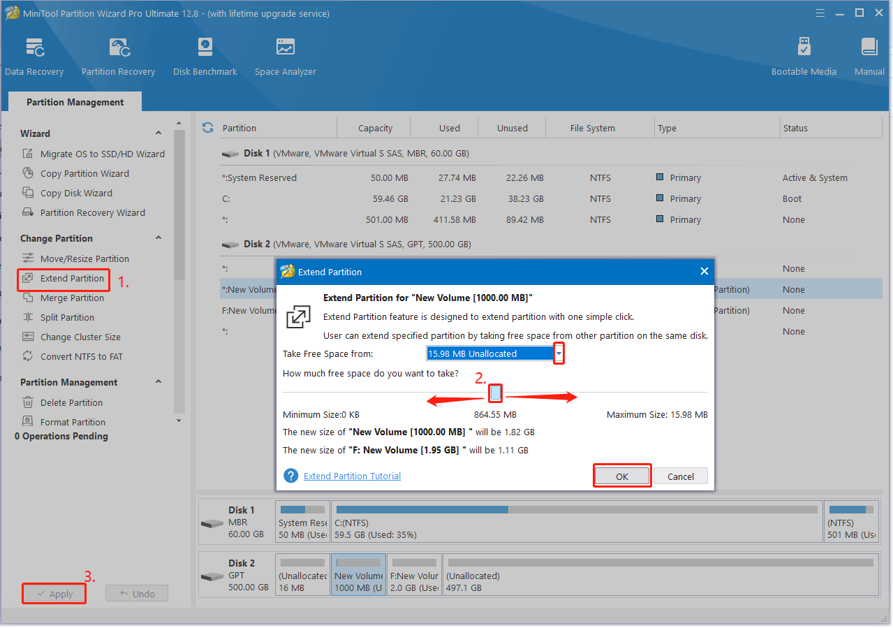 extend the partition using