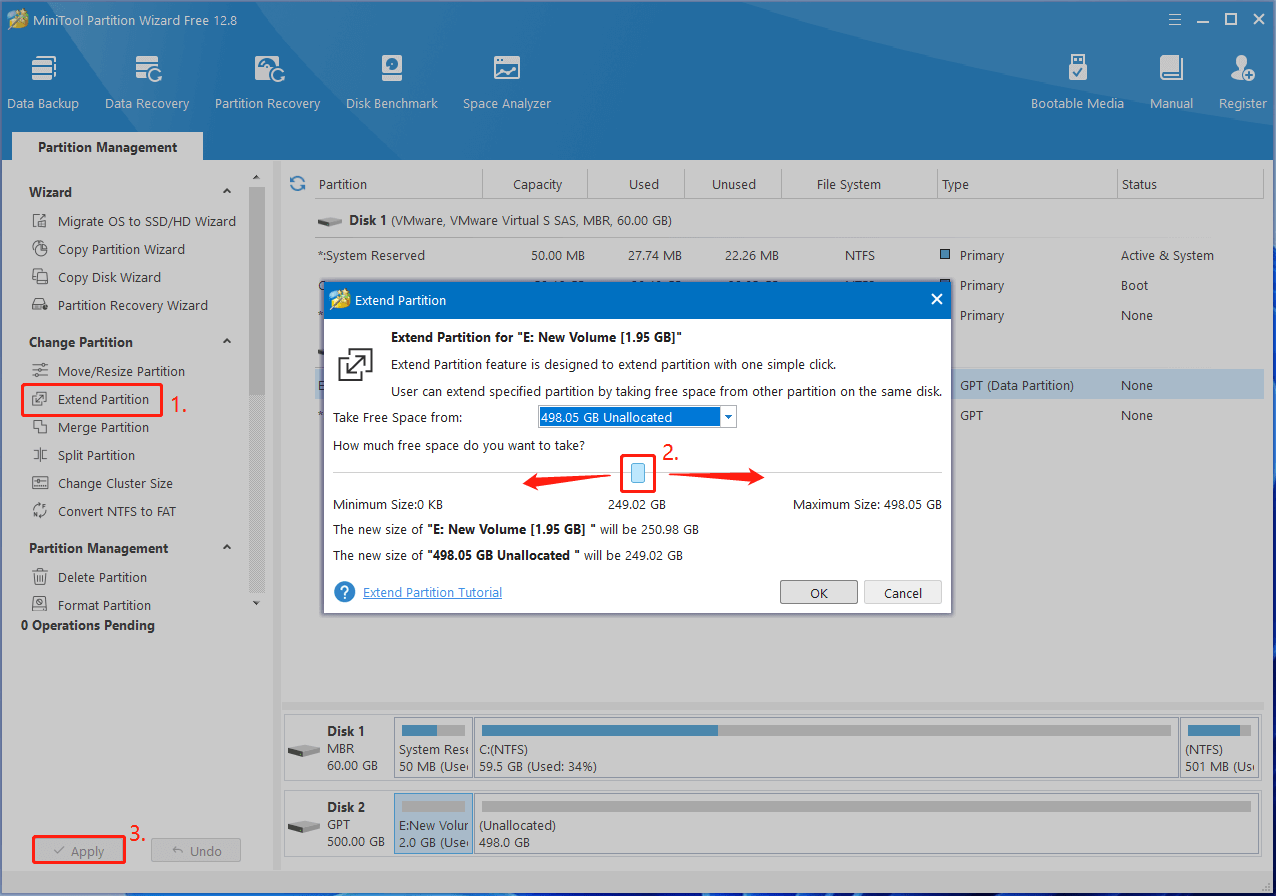 extend partition using MiniTool