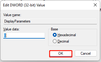 change value data of DisplayParameters to 0
