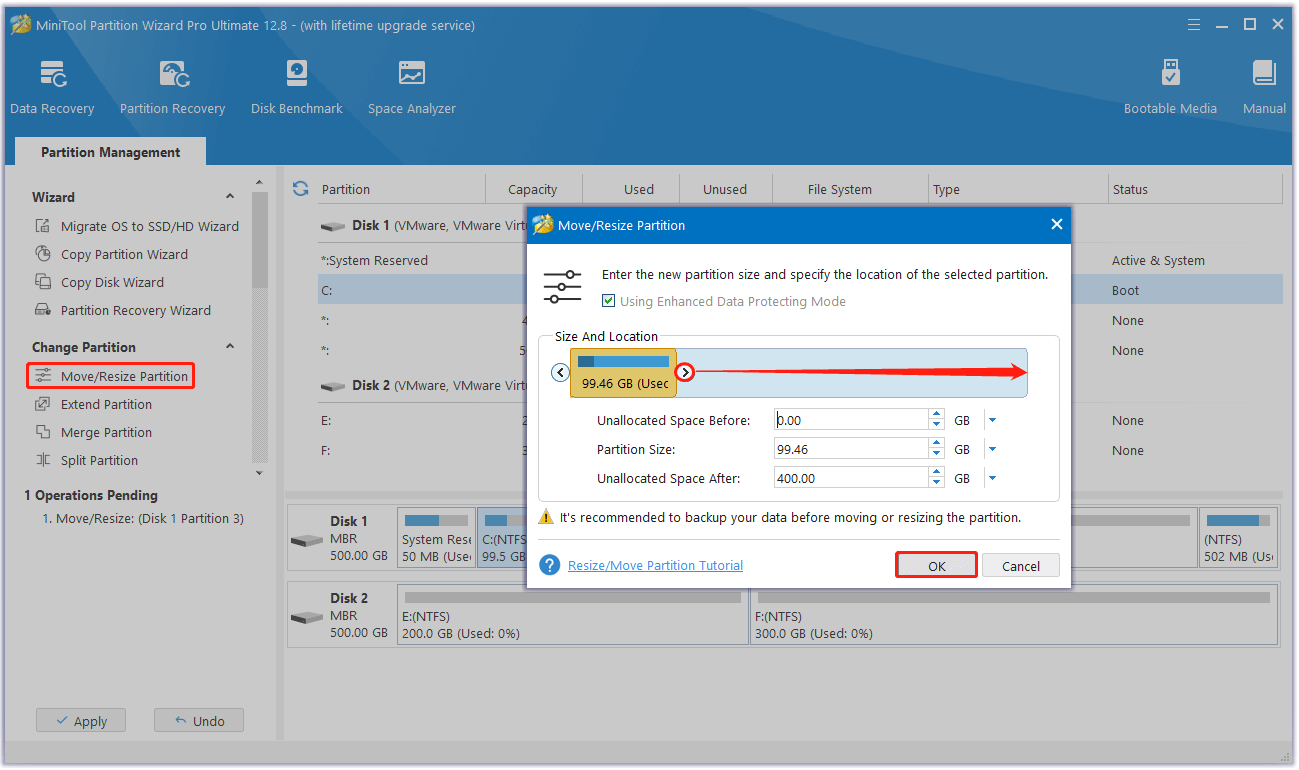 adjust the size of the C drive