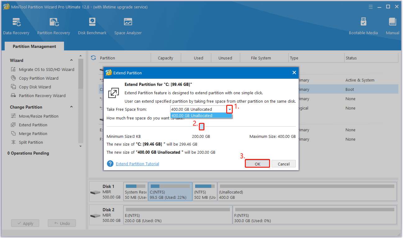 extend the partition and click OK