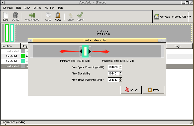 Change the size and location of the cloned partition