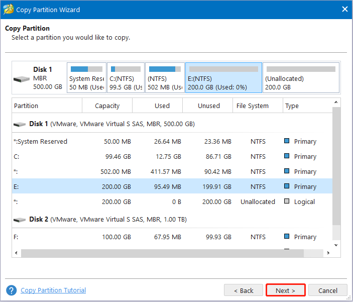 select the source partition