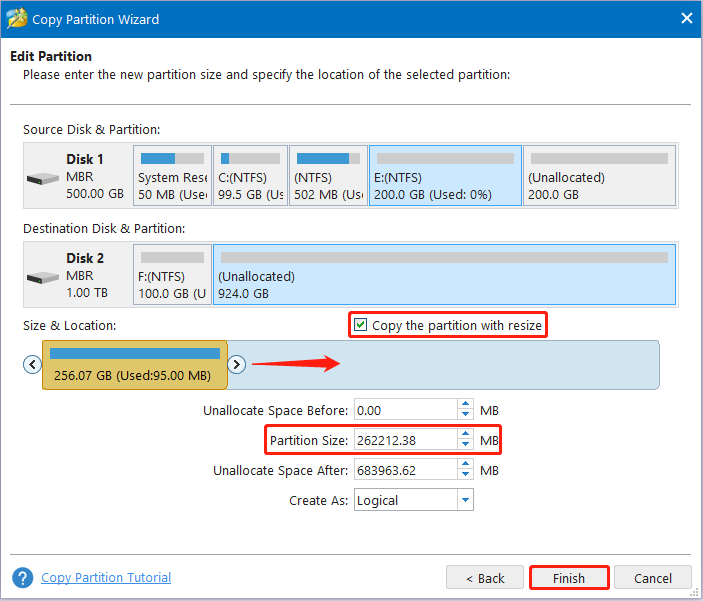 change the partition size