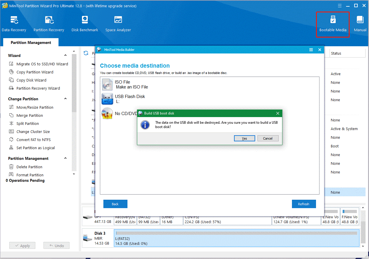 click Bootable Media on MiniTool