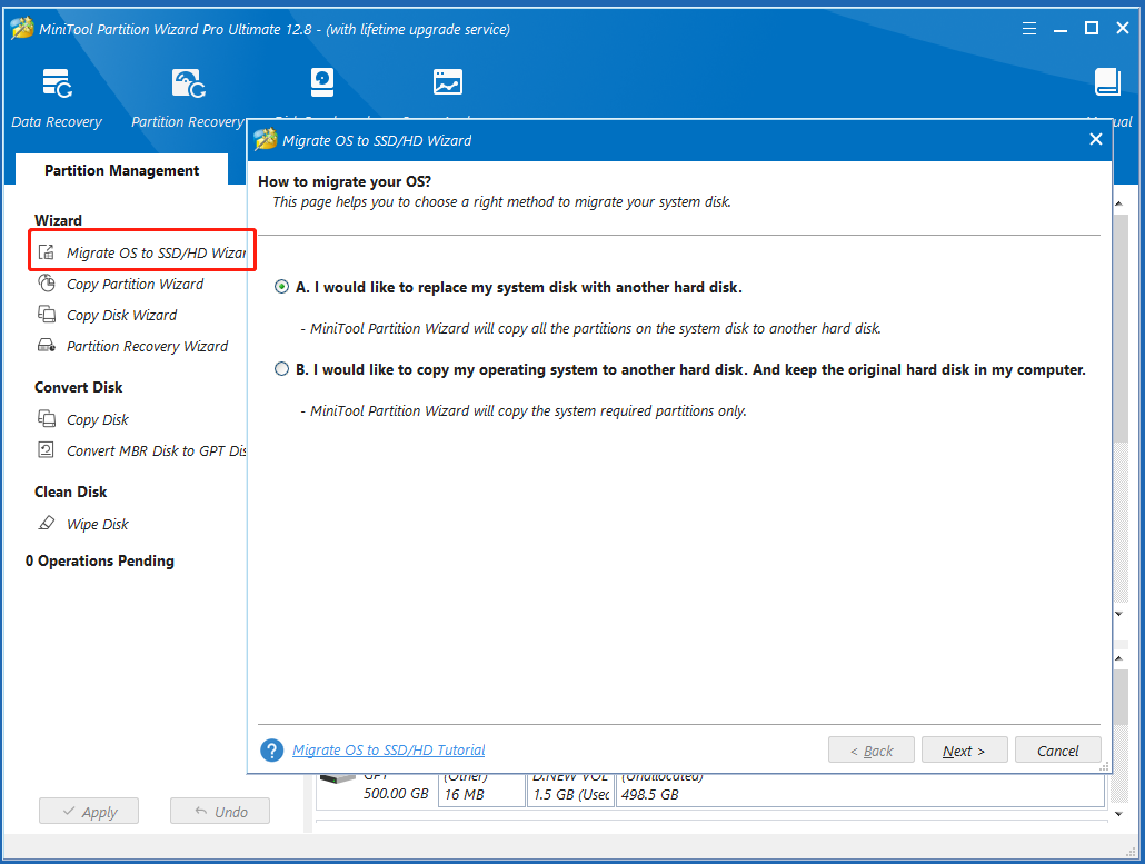 migrate OS to SSD using MiniTool