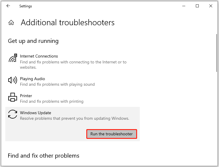 run Windows Update troubleshooter