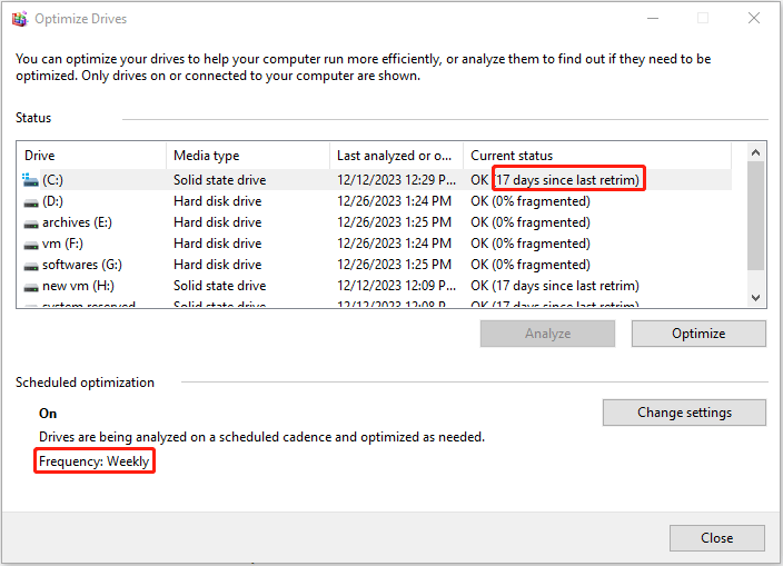 check SSD TRIM frequency