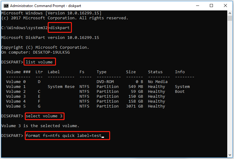 use Command Prompt to format disk drive