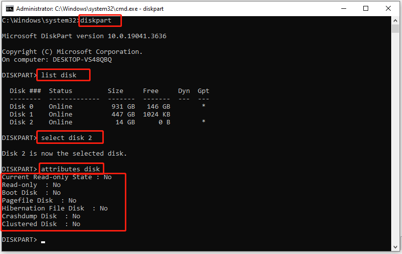 check disk attributes